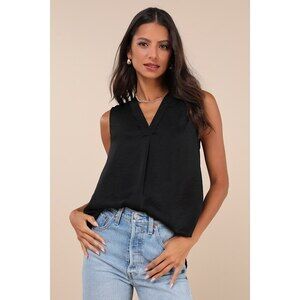Lulus Compelling Simplicity Black Satin V-neck Tank Top - Size S